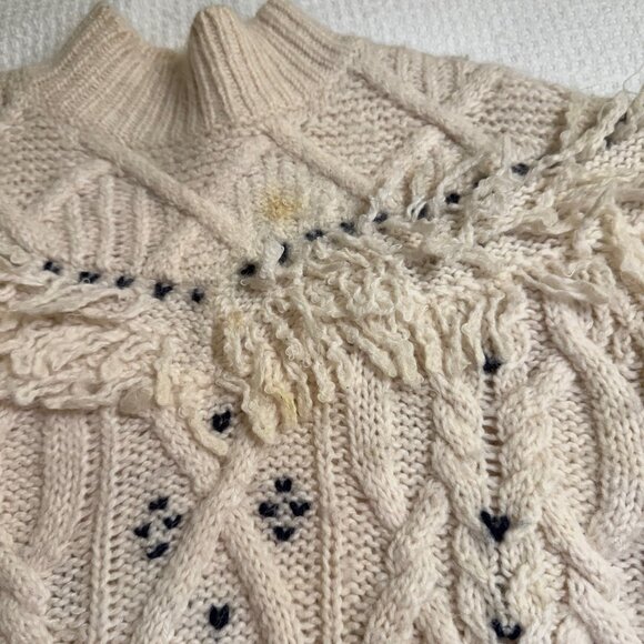 CLUB MONACO Cable knit sweater Ivory /Navy, STAINS ON FRONT, Size: S, Preowned - Picture 2 of 5